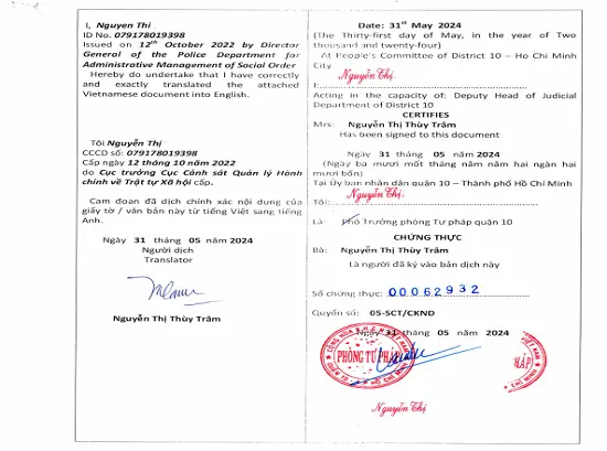 Dịch Thuật Bằng Trung Học Chữ ký người dịch thuật