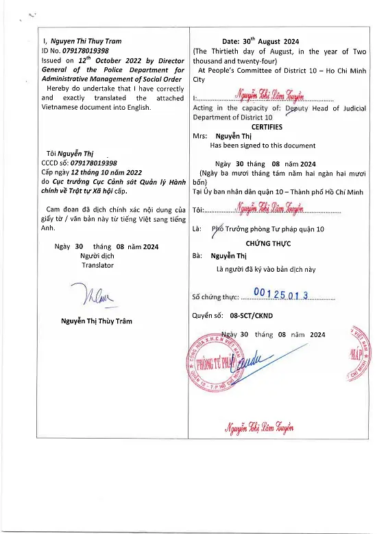Dịch Thuật Học Bạ Trung Học Cơ sở Chữ ký dịch thuật công chứng học bạ THCS