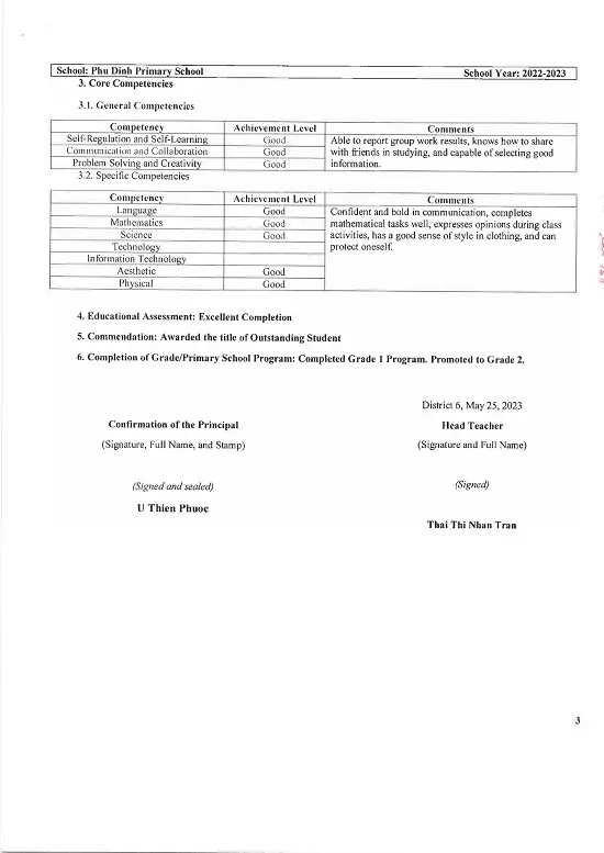 Dịch Thuật Học Bạ Tiểu Học Bản Dịch Thuật Công Chứng Học Bạ Tiểu Học Tờ 3