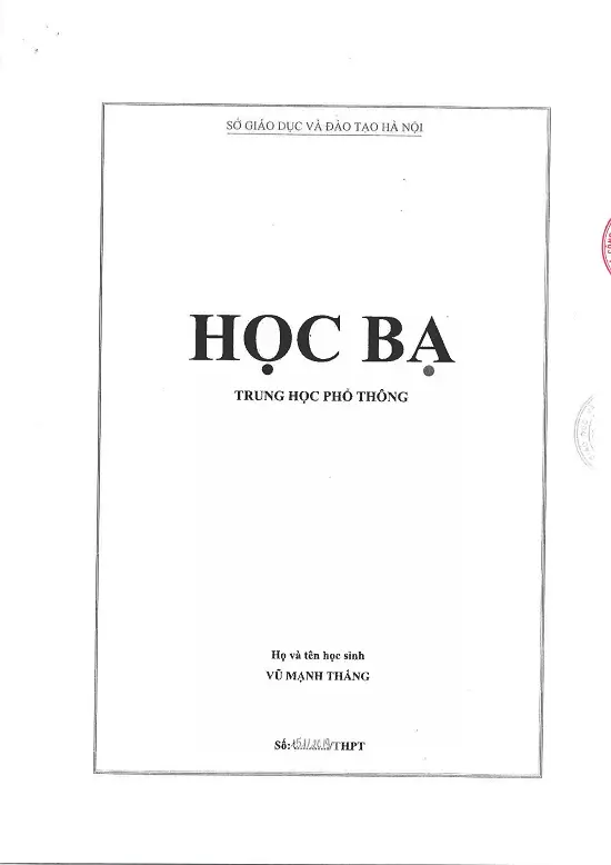Dịch Thuật Học Bạ Trung Học Phổ Thông Dịch Thuật Công Chứng Học Bạ THPT tờ 1