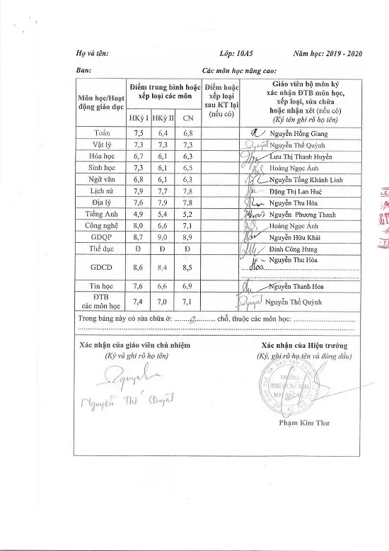 Dịch Thuật Học Bạ Trung Học Phổ Thông Dịch thuật công chứng học bạ THPT tờ 3