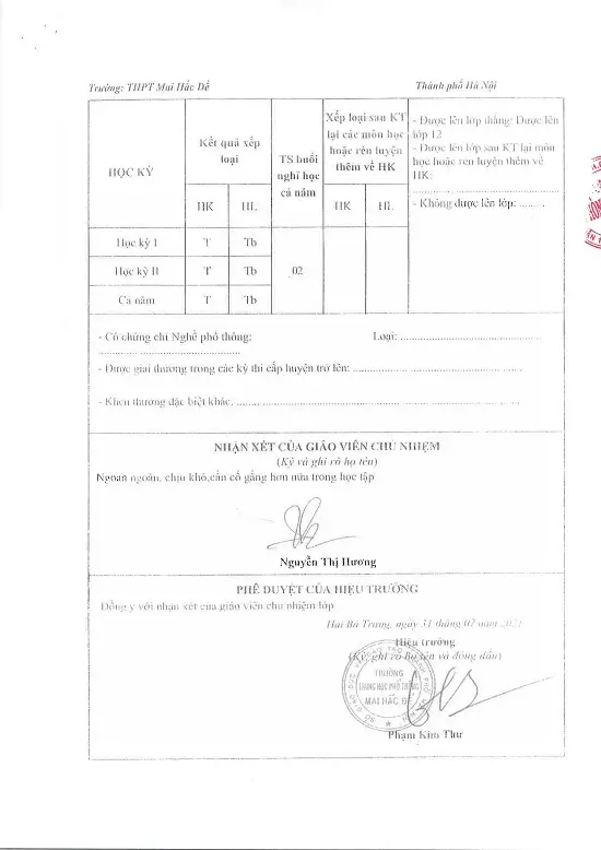 Dịch Thuật Học Bạ Trung Học Phổ Thông Dịch thuật công chứng học bạ THPT tờ 6